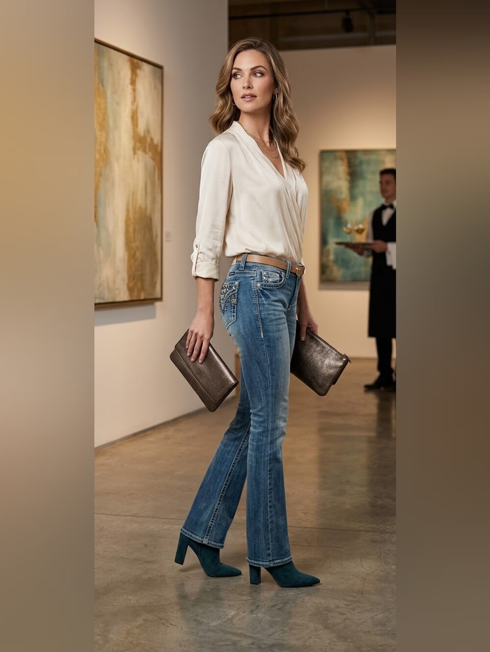 Miss Me Embellished Wide-Leg Jeans in Medium Blue